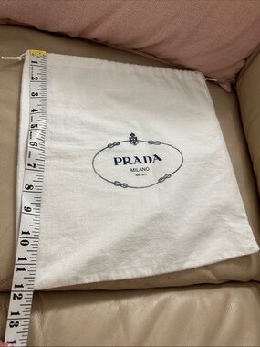 Prada White Cotton Logo Drawstring Pouch with Navy Print